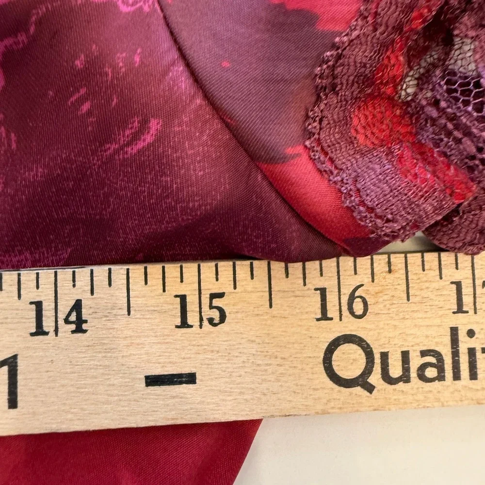 NWT Free People Jos Printed Satin Mini Dress Berry Combo Lace XS FLAWS